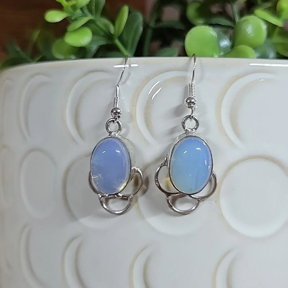 🔥LAST PAIR🔥 BLUE CHALCEDONY SCROLL DROP EARRINGS, .925 WIRES - Picture 5 of 6
